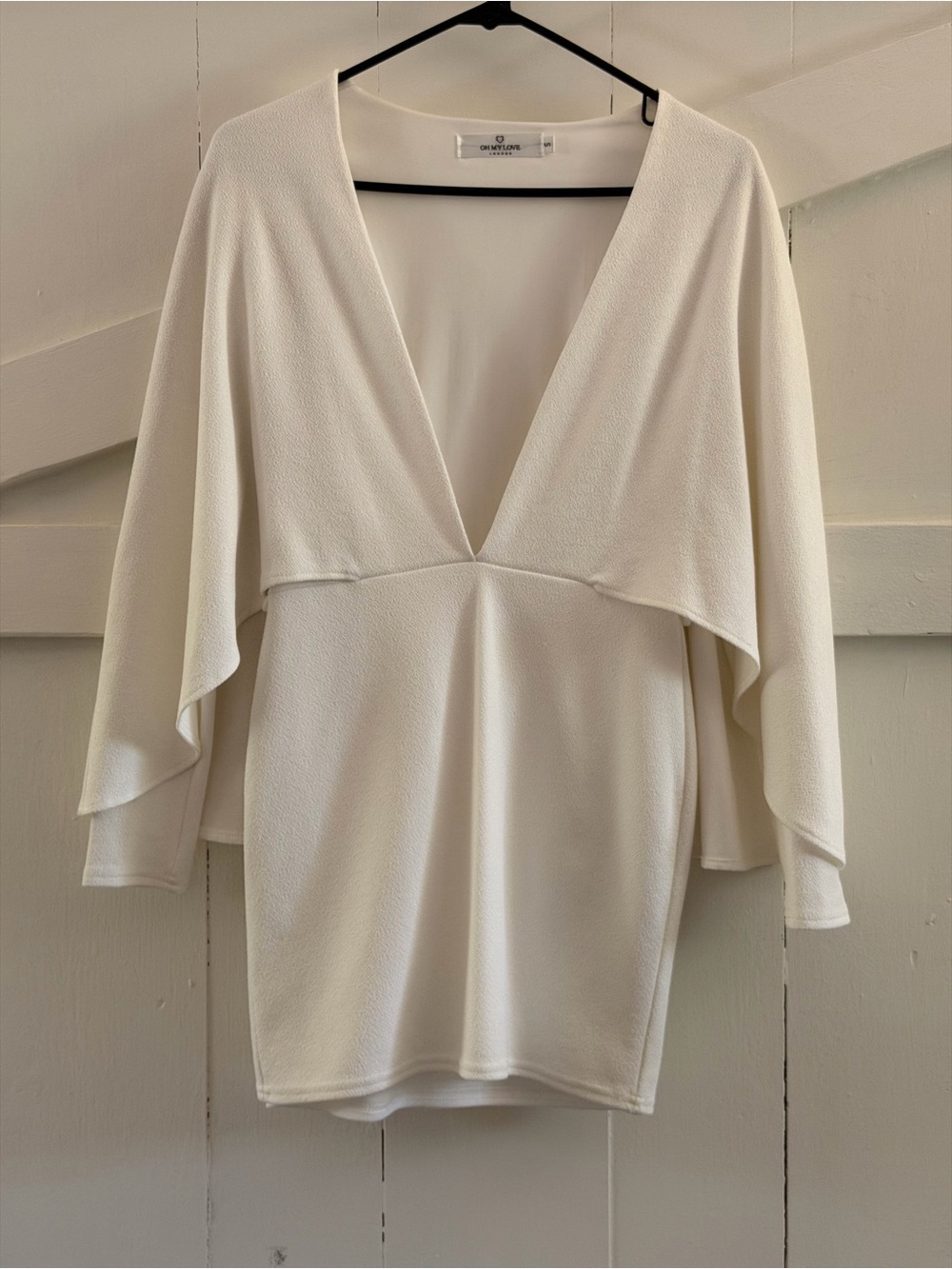 Oh My Love White Long Sleeve V-Neck Cape Dress
